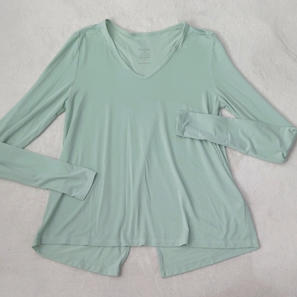 Sweaty Betty Green Split Back Long Sleeve Top Small V Neck High Low Yoga Lounge - Picture 1 of 16